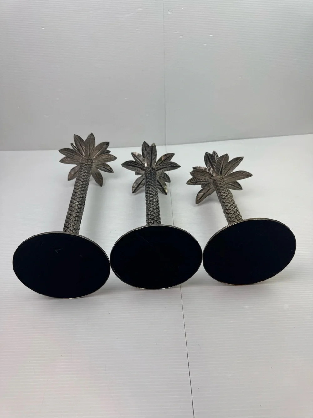 Vintage Silver Palm Tree Candlestick Holders – Tropical Coastal Decor Set